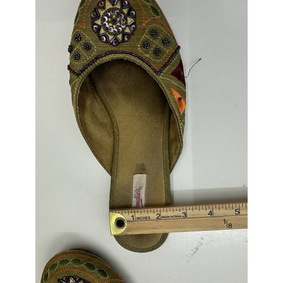 Candies Womens Flats Size Unknown Green Slip On Beaded Embellished - Picture 7 of 9